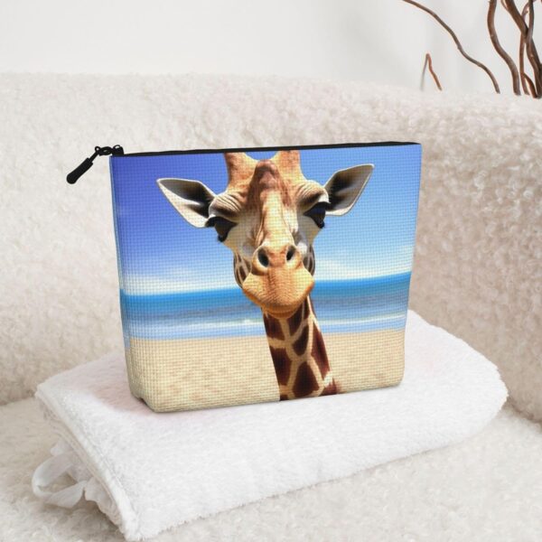 Beach Giraffe Makeup Bag For Women, Waterproof Linen Travel Cosmetic Organizer Lightweight Zipper Travel Toiletry Bag Organizer Makeup Brushes Storage Bag