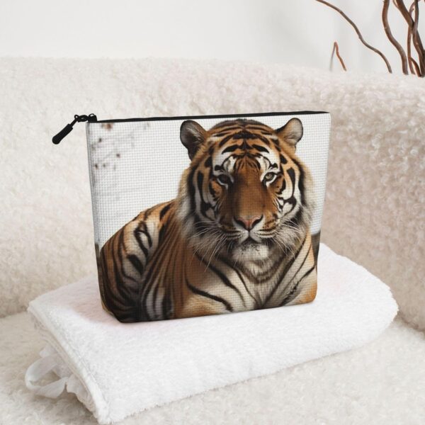 Big Tiger Makeup Bag For Women, Waterproof Linen Travel Cosmetic Organizer Lightweight Zipper Travel Toiletry Bag Organizer Makeup Brushes Storage Bag