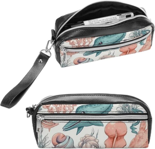 711FaxZB42L._AC_SL1500_.jpg Leather Pencil Cases Colorful Ocean Pen Pouch Travel Cosmetic Bag for Purse Portable Makeup Brush Bag Holder Coin Purse for Women Makeup Case Organizer