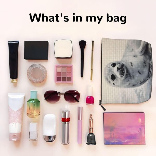 711g-i2TacL._AC_SL1500_.jpg Harp Seal Painting Makeup Bag For Women, Waterproof Linen Travel Cosmetic Organizer Lightweight Zipper Travel Toiletry Bag Organizer Makeup Brushes Storage Bag