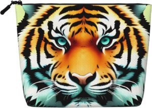 Little Fat Tiger Head Makeup Bag For Women, Waterproof Linen Travel Cosmetic Organizer Lightweight Zipper Travel Toiletry Bag Organizer Makeup Brushes Storage Bag