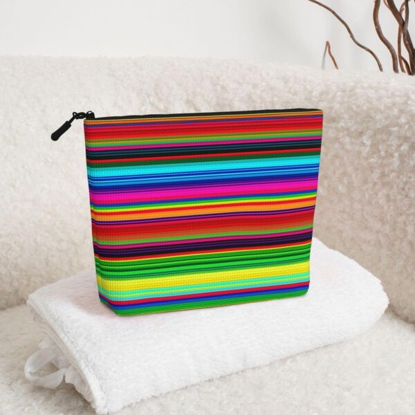 Colorful Mexican Stripes Makeup Bag For Women, Waterproof Linen Travel Cosmetic Organizer Lightweight Zipper Travel Toiletry Bag Organizer Makeup Brushes Storage Bag