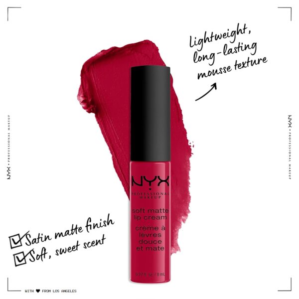 NYX PROFESSIONAL MAKEUP Soft Matte Lip Cream, Lightweight Liquid Lipstick - Monte Carlo (Deep Cranberry Red)
