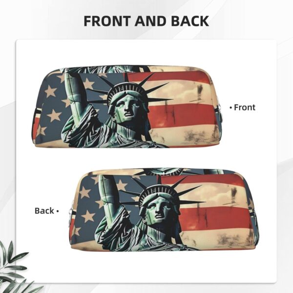 Statue Liberty American Flag Makeup Bag for Women Men Pencil Pouch Travel Small Cosmetic Bag Zippered Toiletry Bags Aesthetic Pen Bags Trendy Storage Bags Leather Coin Pouch Purse
