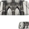 Brooklyn Bridge Makeup Bag for Women Men Pencil Pouch Travel Small Cosmetic Bag Zippered Toiletry Bags Aesthetic Pen Bags Trendy Storage Bags Leather Coin Pouch Purse