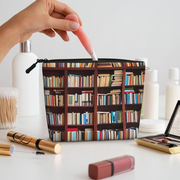 Books Makeup Bag For Women, Waterproof Linen Travel Cosmetic Organizer Lightweight Zipper Travel Toiletry Bag Organizer Makeup Brushes Storage Bag