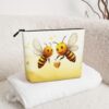 Bee Love Honey Makeup Bag For Women, Waterproof Linen Travel Cosmetic Organizer Lightweight Zipper Travel Toiletry Bag Organizer Makeup Brushes Storage Bag