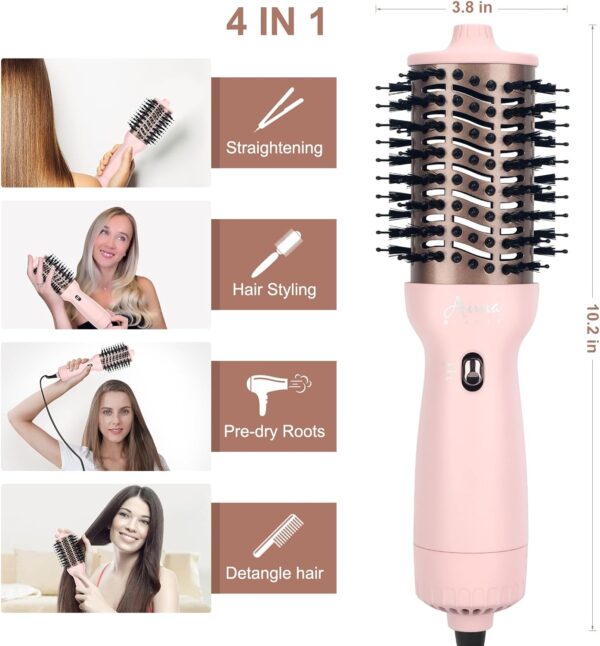 Aima Beauty Worldwide Travel Hair Dryer Brush Dual Voltage Blow Dryer Brush Hot Air Brush with Oval Barrel 360°Airflow for Smooth, Negative Ionic Frizz-Free Drying/Straightening/Voluming, Pink
