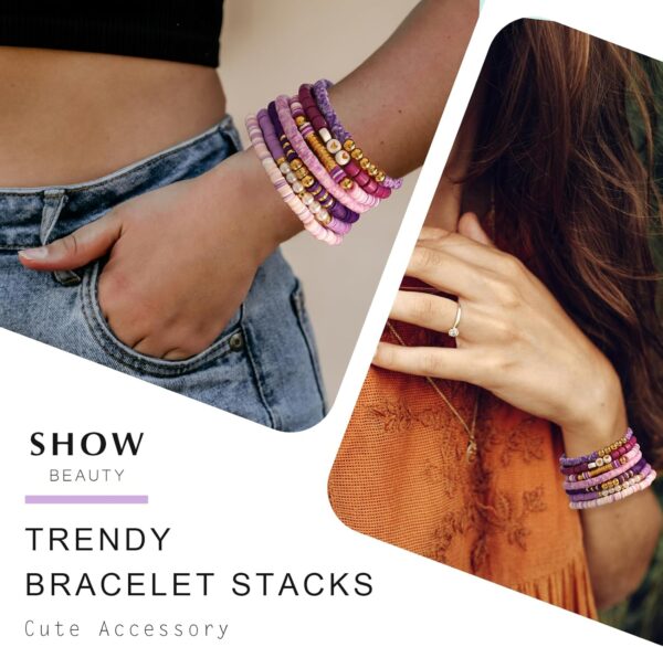 Friendship Bracelets Trendy Heishi Clay Bead Bracelets Stack Gold Beaded Stretch Bracelets for Women Boho Stackable Bracelets Bulk Cute Preppy Jewelry