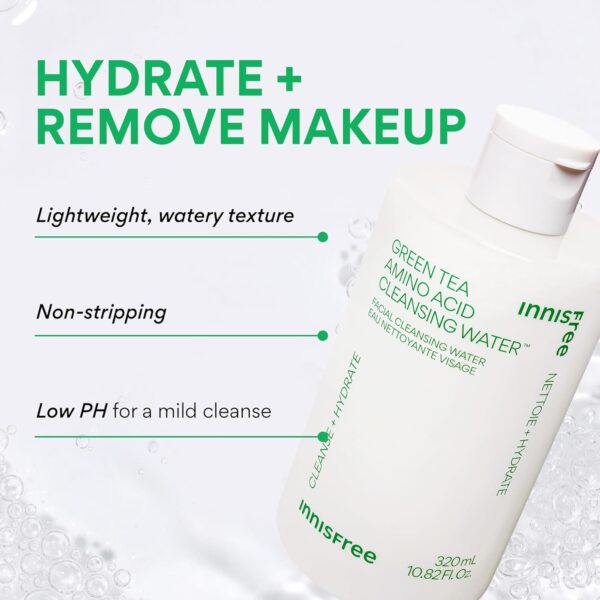 innisfree Green Tea Amino Acid Cleansing Water, Hydrating Micellar Water, Korean Skincare Makeup Remover, Dermatologist Tested (Packaging May Vary)