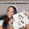 Vavabox 2 Pcs Initial Makeup Bag, A-Z Personalized Cosmetic Bag, Birthday Gifts for Women Mom Sister Friend, Bridesmaid Gift for Wedding (S, White)