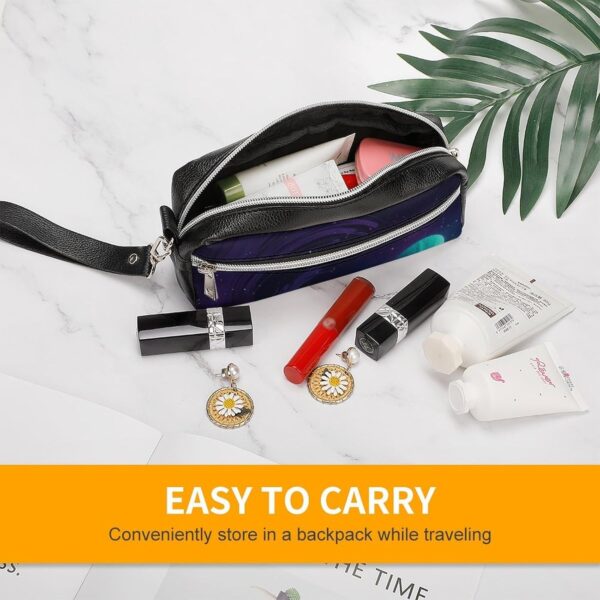 Leather Pencil Cases Cartoon Blue Star Pen Pouch Travel Cosmetic Bag for Purse Portable Makeup Brush Bag Holder Coin Purse for Women Makeup Case Purse Organizer