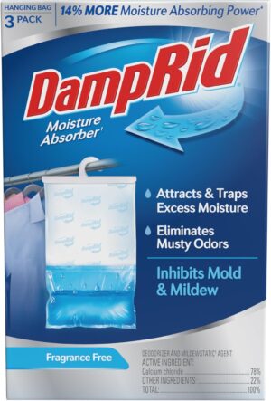 DampRid Fragrance Free Hanging Moisture Absorber, 16 oz., 3 Pack - Eliminates Musty Odors for Fresher Air, Ideal Moisture Absorbers for Closet, 14% More Moisture Absorbing Power