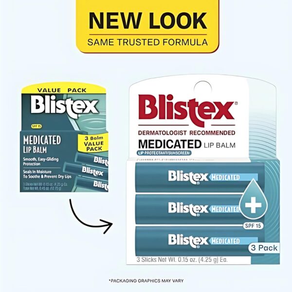 Blistex Medicated Lip Balm, 0.15 Ounce, 3 Count (Pack of 1) Prevent Dryness & Chapping, SPF 15 Sun Protection, Seals in Moisture, Hydrating Lip Balm, Easy Glide Formula for Full Coverage
