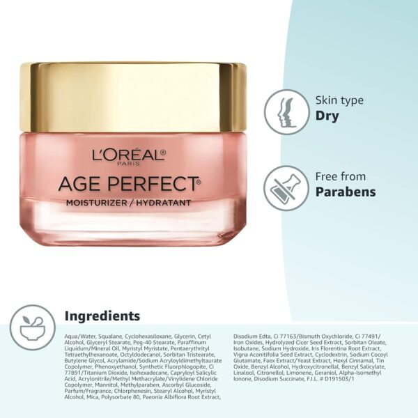 L'Oreal Paris Age Perfect Rosy Tone Anti-Sagging Face Moisturizer, Renew & Revive Healthy Tone, 1.7 oz (Packaging May Vary)