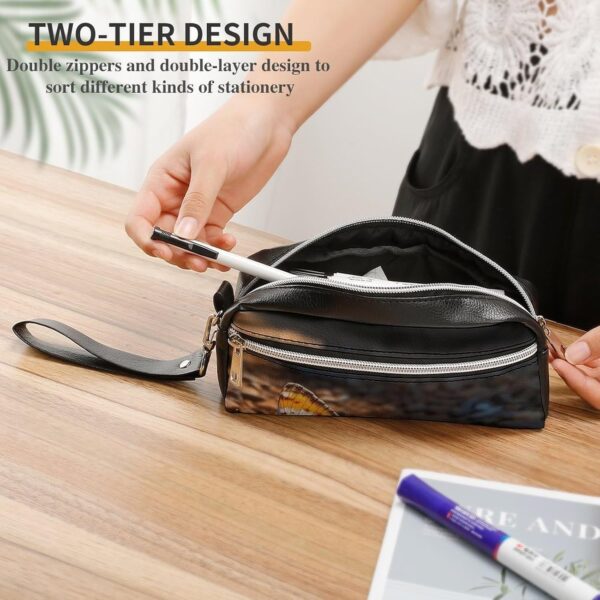 Leather Pencil Cases Butterfly on The Road Pen Pouch Travel Cosmetic Bag for Purse Portable Makeup Brush Bag Holder Coin Purse for Women Makeup Case Purse Organizer