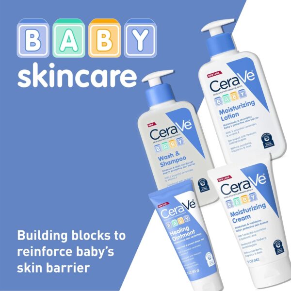 CeraVe Baby Wash & Shampoo, 2-in-1 Tear-Free for Skin Hair Fragrance, Paraben, Dye, Phthalates Sulfate Free Bath, Soap with Vitamin E 16 Ounce