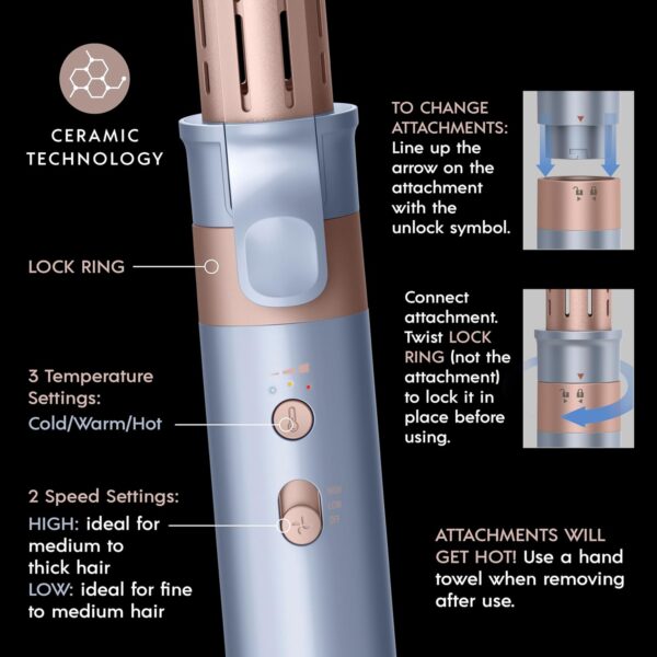 INFINITIPRO by CONAIR DigitalAIRE Multi Hair Styler, Air Styling System for Curls, Waves, Blowouts & Volume, 4 Attachments to Personalize Your Look Plus Storage Bag, Light Blue