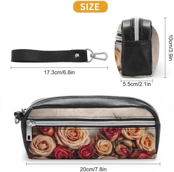 Leather Pencil Cases Valentine Rose Heart Shape Pen Pouch Travel Cosmetic Bag for Purse Portable Makeup Brush Bag Holder Coin Purse for Women Makeup Case Purse Organizer