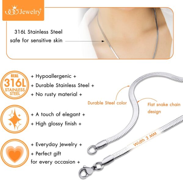 555Jewelry Stainless Steel Flat Herringbone Snake Chain Necklace for Men & Women