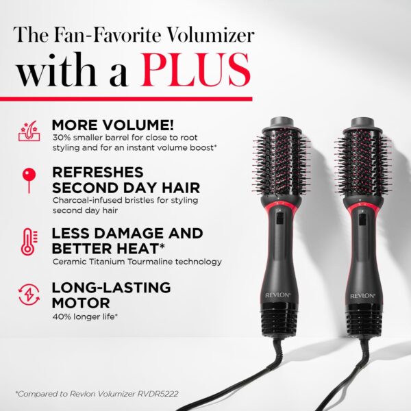 REVLON One-Step Volumizer Plus Hair Dryer and Styler, Enhanced Motor for Less Frizz, More Shine, and Reduced Heat Damage for Salon Style Round Brush for Blowout, Black (Amazon Exclusive)