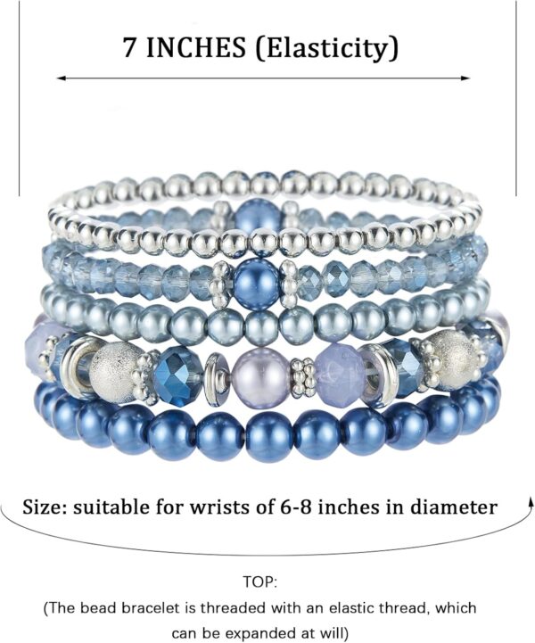 Noessla Beaded Pearl Stretch Bracelet Silver Stackable Crystal Beads Bracelets Trendy Costume Jewelry Mothers Day Gifts for Women