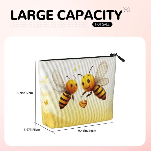 Bee Love Honey Makeup Bag For Women, Waterproof Linen Travel Cosmetic Organizer Lightweight Zipper Travel Toiletry Bag Organizer Makeup Brushes Storage Bag