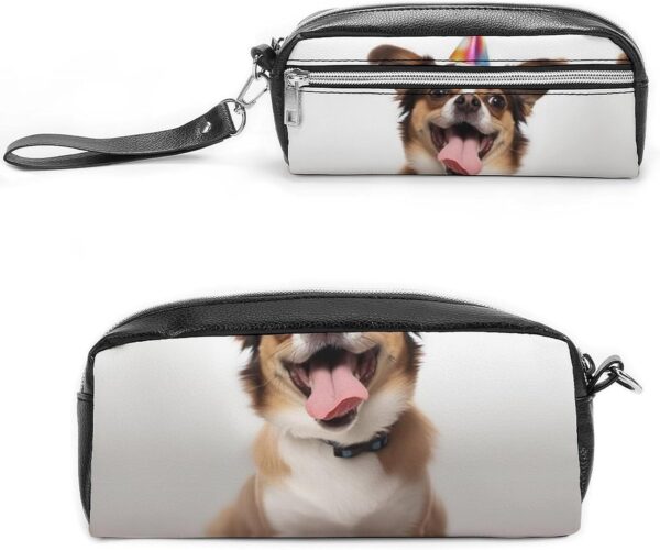 Leather Pencil Cases Funny Dog Pen Pouch Travel Cosmetic Bag for Purse Portable Makeup Brush Bag Holder Coin Purse for Women Makeup Case Purse Organizer