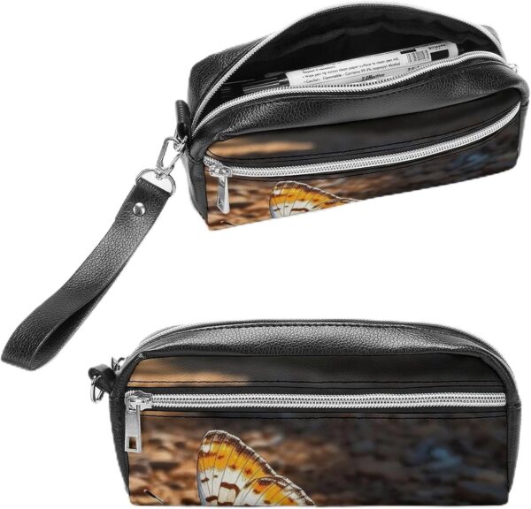 Leather Pencil Cases Butterfly on The Road Pen Pouch Travel Cosmetic Bag for Purse Portable Makeup Brush Bag Holder Coin Purse for Women Makeup Case Purse Organizer