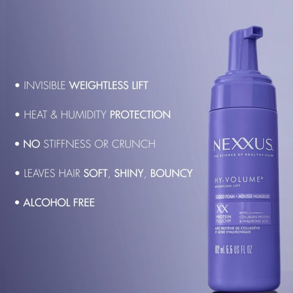 Nexxus Hy-Volume Weightless Lift Cloud Foam Treatment for Flat & Limp Hair, 48 Hours Volume, ProteinFusion with Collagen & Hyaluronic Acid, 5.5 fl oz