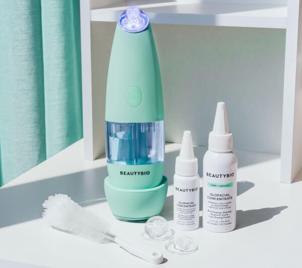 BeautyBio GLOfacial Hydro-Infusion Deep Pore Cleansing + Blue LED Clarifying Set: Tool + Concentrate