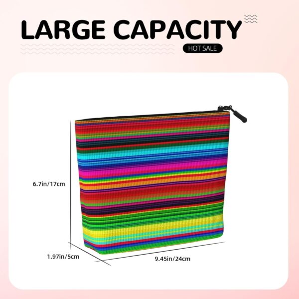 Colorful Mexican Stripes Makeup Bag For Women, Waterproof Linen Travel Cosmetic Organizer Lightweight Zipper Travel Toiletry Bag Organizer Makeup Brushes Storage Bag