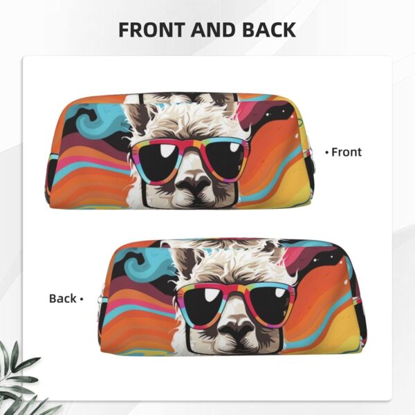 Alpaca wearing sunglasses Makeup Bag for Women Men Pencil Pouch Travel Small Cosmetic Bag Zippered Toiletry Bags Aesthetic Pen Bags Trendy Storage Bags Leather Coin Pouch Purse