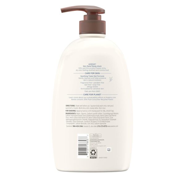 Aveeno Skin Relief Body Wash, Fragrance-Free with Triple Oat Formula, Gentle Daily Cleanser for Sensitive Skin Leaves Itchy, Dry Skin Feeling Soothed & Moisturized, Soap-Free, 33 fl. oz