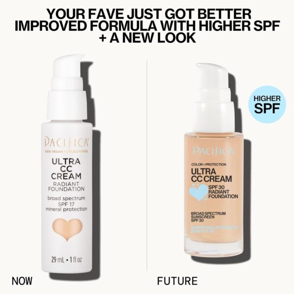 Pacifica Ultra CC Cream Radiant Foundation SPF 17 -Neutral Fair – Medium Coverage Color Correcting Cream, Dewy Finish, Mineral SPF, 1 oz