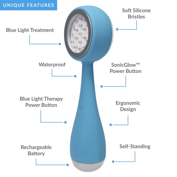 717HaeaCjfL._SL1500_.jpg PMD Beauty Facial Cleansing Brush - Smart Silicone Brush with Blue Light Treatment - SonicGlow Vibration - Waterproof Device for Acne