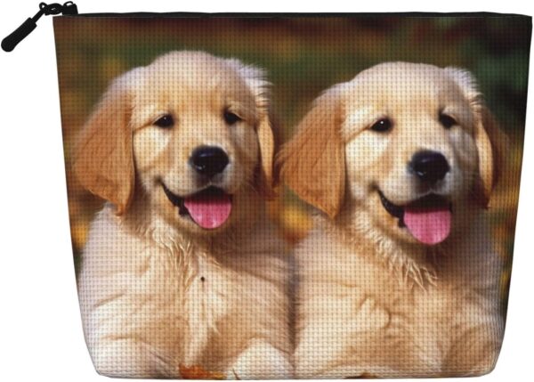Golden Retriever Dogs Puppies Pets Makeup Bag For Women, Waterproof Linen Travel Cosmetic Organizer Lightweight Zipper Travel Toiletry Bag Organizer Makeup Brushes Storage Bag