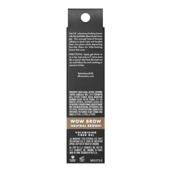 e.l.f., Wow Brow Gel, Volumizing, Buildable, Wax-Gel Hybrid, Creates Full, Voluminous-Looking Brows, Locks Brow Hairs In Place, Neutral Brown, Fiber-Infused, 0.12 Oz
