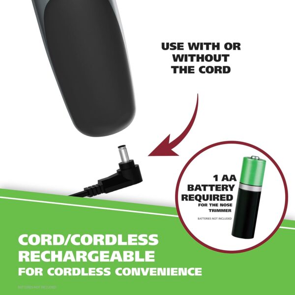Wahl Groomsman Cord/Cordless Hair Trimmer kit for Men for Mustaches, Hair, Nose Hair, and Light Detailing and Grooming with Bonus Wet/Dry Electric Battery Nose Trimmer – Model 5623V