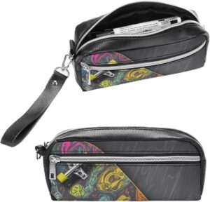 Leather Pencil Cases Graffiti Skateboard Pen Pouch Travel Cosmetic Bag for Purse Portable Makeup Brush Bag Holder Coin Purse for Women Makeup Case Purse Organizer