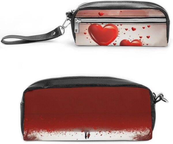 Leather Pencil Cases Romantic Love's Pen Pouch Travel Cosmetic Bag for Purse Portable Makeup Brush Bag Holder Coin Purse for Women Makeup Case Organizer