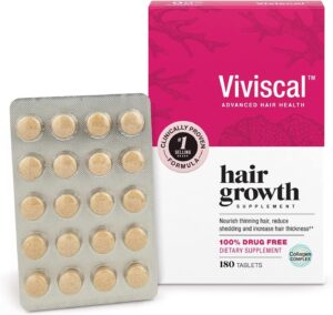 Viviscal Hair Growth Supplements For Women For Thicker, Fuller Hair, Nourishes Thinning & Loss, With Proprietary Collagen Complex, 180 Tablets, 3 Month Supply
