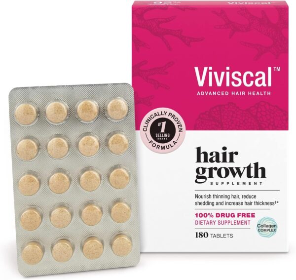 Viviscal Hair Growth Supplements For Women For Thicker, Fuller Hair, Nourishes Thinning & Loss, With Proprietary Collagen Complex, 180 Tablets, 3 Month Supply
