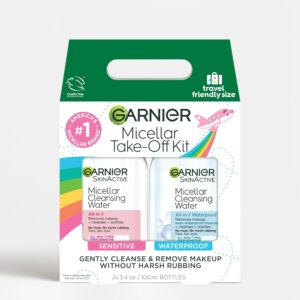 Garnier Micellar Water Travel Size Take-off Kit, All-In-1 Facial Cleanser & Makeup Remover, Mini All-In-1 Micellar + Mini Remover for Waterproof Makeup