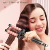 5 in 1 Wand Curling Iron-Kinked Curling Wand Set with Flat Iron Hair Straightener, 3 Barrels Hair Crimper, 3 Ceramic Curling Irons (0.35"-1.25"), 2 Temps Fast Heat Hair Waver Curler with Glove & Clip
