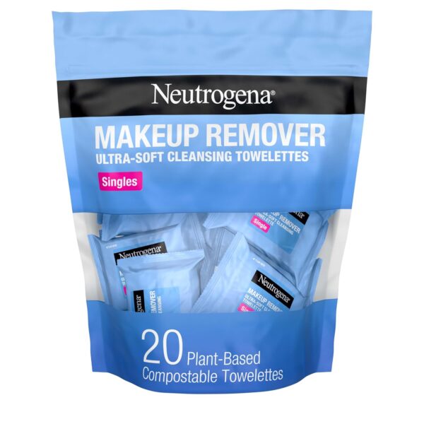 Neutrogena Makeup Remover Wipes Singles, Individually Wrapped Face Wipes, Daily Facial Cleanser Towelettes, Gently Removes Oil & Makeup, Alcohol-Free Makeup Wipes, 20 ct