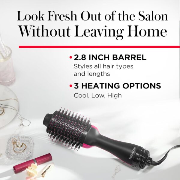 REVLON One-Step Volumizer Hair Dryer and Styler, for Less Frizz, More Shine, and Reduced Heat Damage for Salon Style Round Brush for Blowout, Black (Amazon Exclusive)