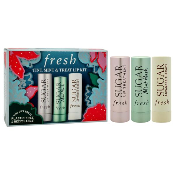 Tint, Mint and Treat Lip Kit by Fresh for Women - 3 Pc 0.07oz Sugar Lip Treatment - Rose, 0.07oz Sugar Freshening Lip Treatment - Mint Rush, 0.07oz Sugar Advanced Therapy Treatment Lip Balm