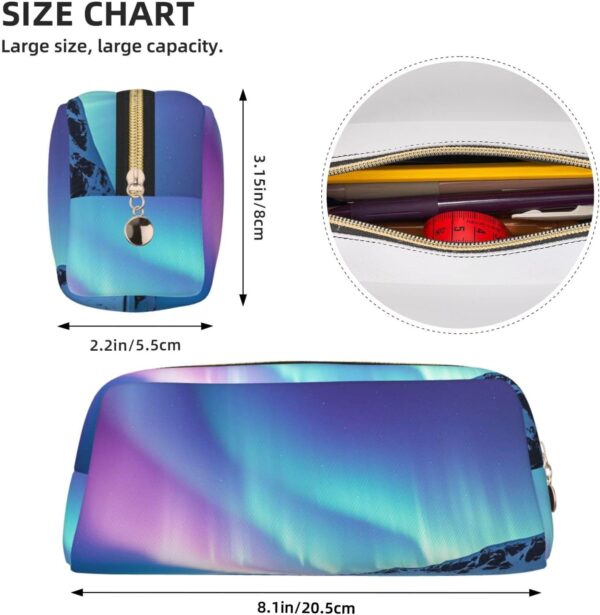 Northern Lights Makeup Bag for Women Men Pencil Pouch Travel Small Cosmetic Bag Zippered Toiletry Bags Aesthetic Pen Bags Trendy Storage Bags Leather Coin Pouch Purse