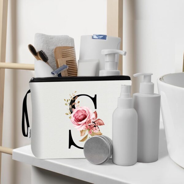 Vavabox 2 Pcs Initial Makeup Bag, A-Z Personalized Cosmetic Bag, Birthday Gifts for Women Mom Sister Friend, Bridesmaid Gift for Wedding (S, White)